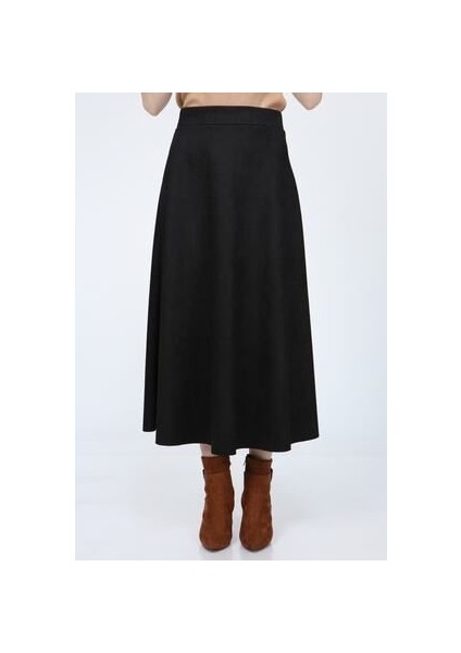 Kadın Siyah Yüksek Bel Süet Düz Mevlana Etek fırsatları