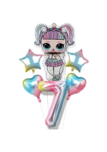 Lisanslı Unicorn Lol Bebek Pembe Rakam Balon Seti Lol Surprise 7 Yaş Pembe Rakam Balon