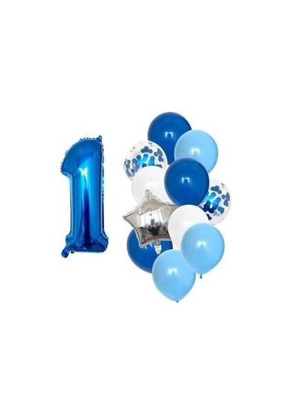 Mavi Rakam Balon Pullu Şeffaf Balon Mavi Tonları Balon Buketi