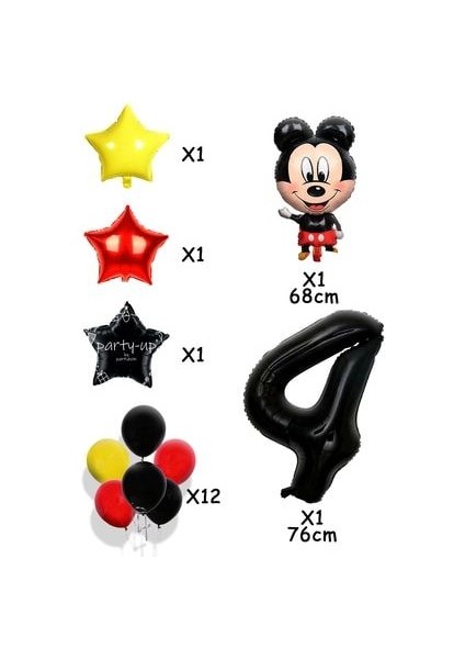 4 Yaş Siyah Rakam Balonlu Mickey Mouse Balon Seti Mini Fare Temalı 17'li Set fiyatları