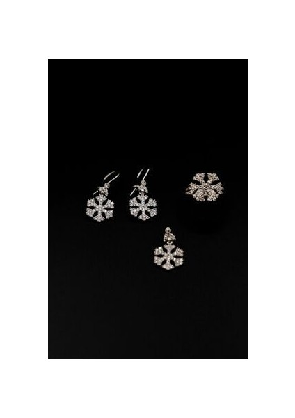 Kar Tanesi Model Zirkon Taşlı Gümüş Set modelleri