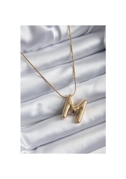 316L Çelik Gold Renk Bubble "m" Harf Model Kadın Kolye