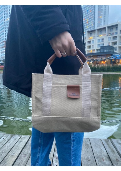 ZM Collection Bag Shopping El-Kol-Omuz Kullanımına Uygun Fermuarlı Ayarlanabilir Askılı Vizon Renkli The Tote Bag Kanvas Çanta