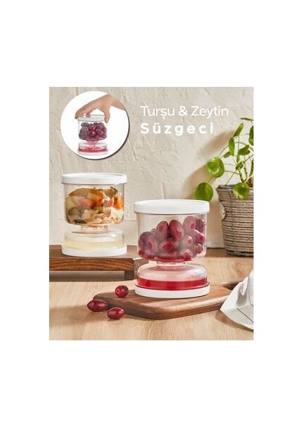 Kum Saati Zeytin Turşu Kabı | Süzgeçli Zeytin Turşu Saklama Kabı