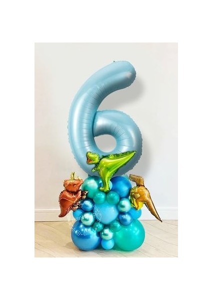 6 Yaş Rakam Balonlu Dinozor Temalı Balon Karşılama Seti