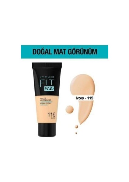 Mat Fondöten - Fit Me Matte + Poreless Foundation 115 Ivory 3600531324513