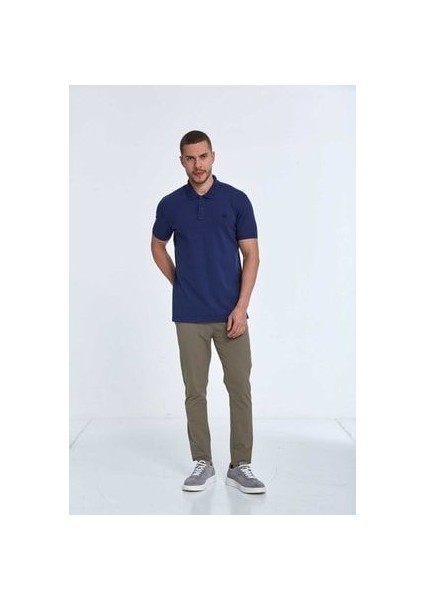 Nakışlı Pamuklu Polo Yaka Erkek Tişört Lacivert fiyatları