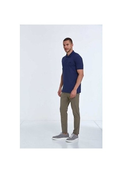 Nakışlı Pamuklu Polo Yaka Erkek Tişört Lacivert modelleri