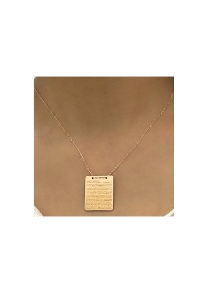 Ayetel Kürsi Nazar Dualı Kalın Plaka Kolye Altın Renkli Tasarım
