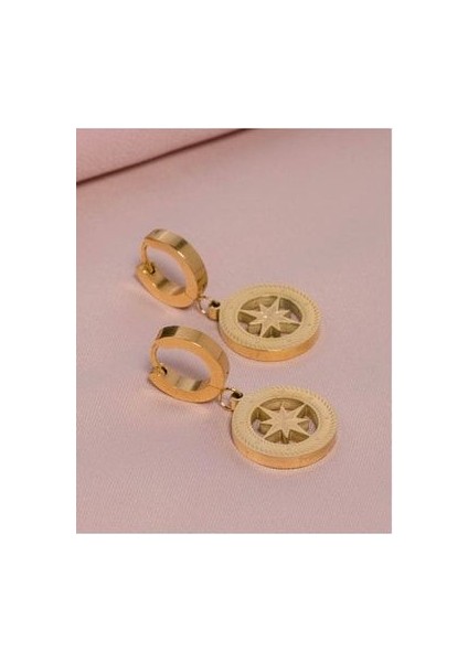 Paslanmaz Çelik Kuzey Yıldızı Gold Halka Küpe modelleri