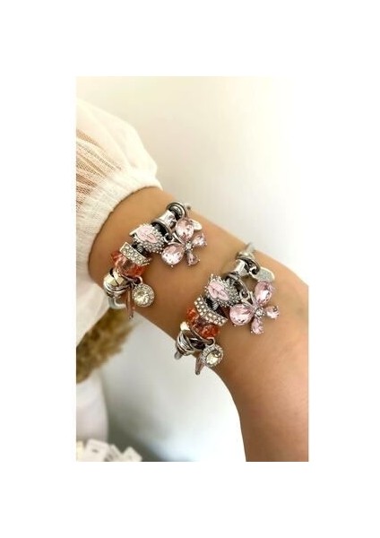 Charm Zirkon Taşlı Kelebek Model Çelik Bileklik (Kararmaz)