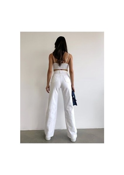 Kadın Beyaz Palazzo Kot Pantolon %100 Pamuk Jeans modelleri