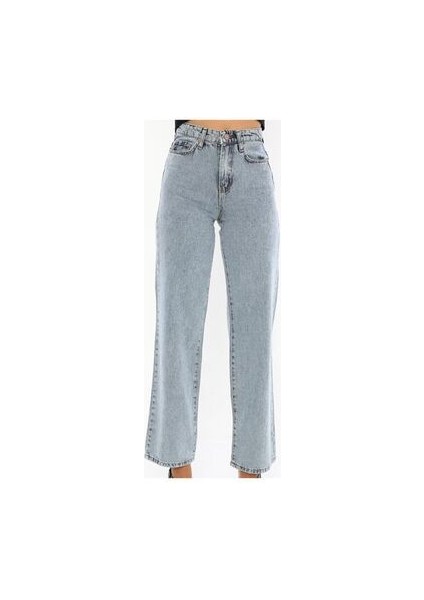 James Kadın Mavi Kar Yıkama Salaş Süper Yüksek Bel Likralı Bol Paça Denim Kot Pantolon