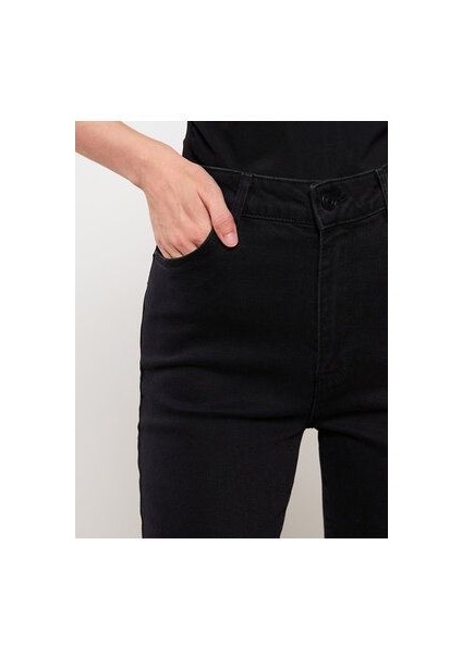 Zero Max Modest Siyah Yüksek Bel Flare Kadın Jean Pantolon