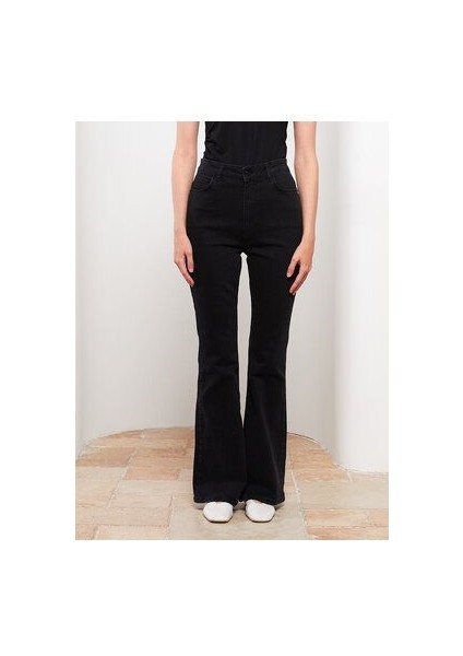Zero Max Modest Siyah Yüksek Bel Flare Kadın Jean Pantolon