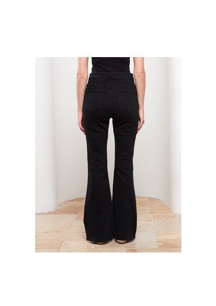 Zero Max Modest Siyah Yüksek Bel Flare Kadın Jean Pantolon