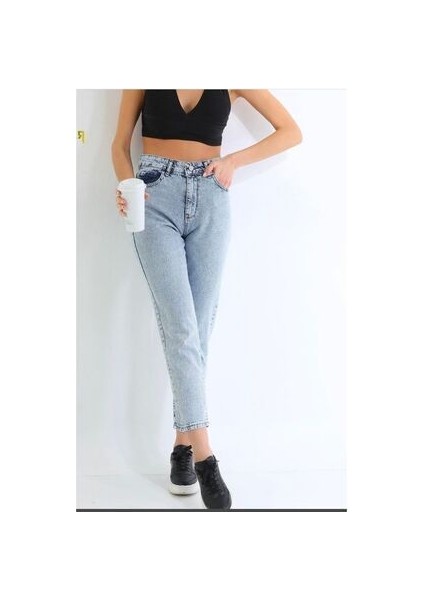 Zero Max Kadın Yüksek Bel Mavi Mom Jeans Likralı Kot Pantolon fiyatları