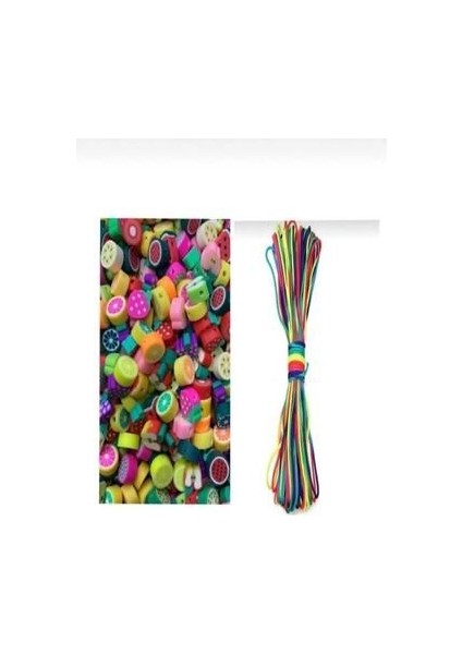 5 Metre Paraşüt Ipi 20 Adet Fimo Meyve Boncuk Mini Takı Yapım Seti
