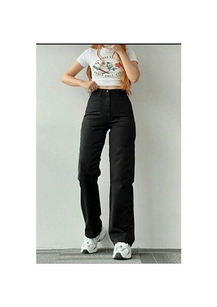 Nelson Fex Siyah Yüksek Bel Salaş Kadın Boru Paça Denim Palazzo Pantolon modelleri