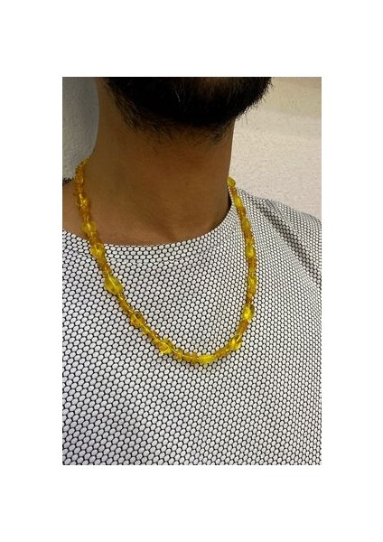 Çakıl Kesim Orijinal Şeffaf Damla Kehribar Kolye