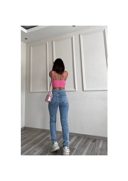 Leo Kar Mavi Mom Jean Kadın Boyfriend Yüksek Bel Likralı Kot Pantolon fiyatları