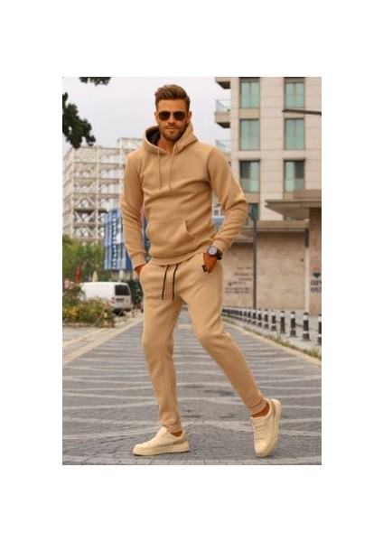 Erkek Vizon 3 Iplik Oversize Eşofman Takımı