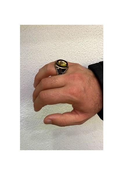 Osmanlı Tuğrası Mineli Model Gümüş Erkek Yüzük