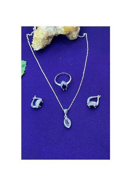 Mekik Model Zirkon Taşlı Gümüş Üçlü Set