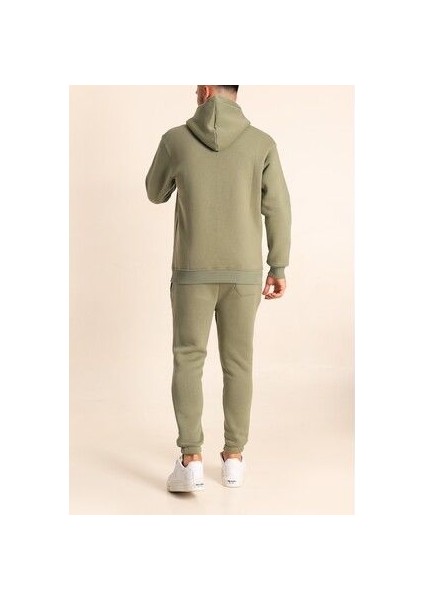 Erkek Haki Eşofman Takımı Oversize Kalıp Comfort Kapüşonlu Sweatshirt Sweatpants fırsatları