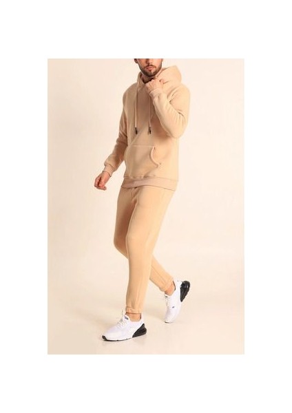 Erkek Vizon Eşofman Takımı Oversize Kalıp Comfort Kapüşonlu Sweatshirt Sweatpants