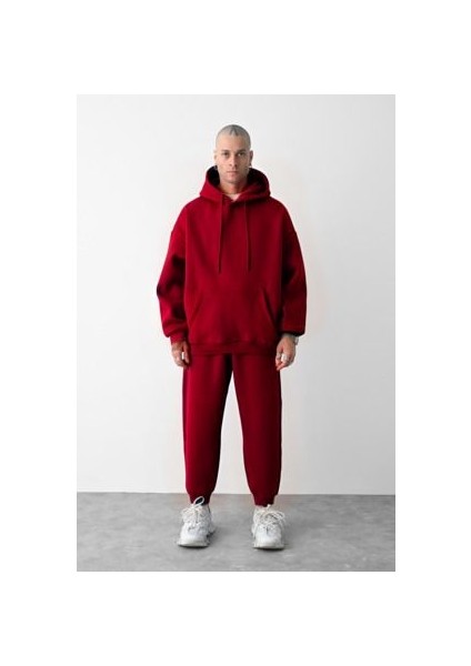 CMZ Collection Erkek 3 Ip Kırmızı Eşofman Takımı Oversize Jogger