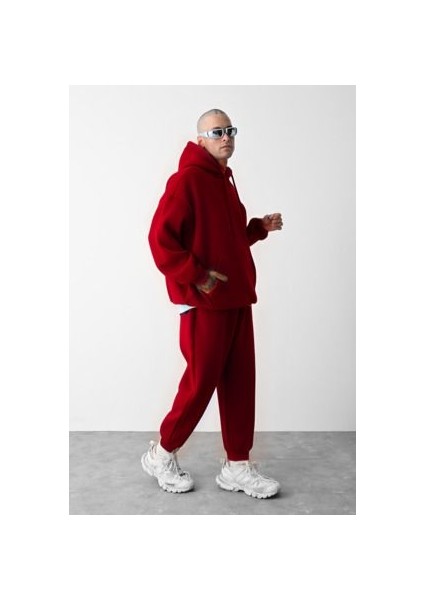 CMZ Collection Erkek 3 Ip Kırmızı Eşofman Takımı Oversize Jogger