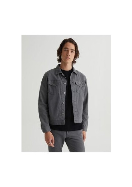 Erkek Düğmeli Çift Cepli Gabardin Gri Ceket