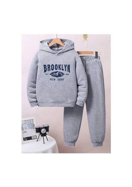 Erkek/kız Çocuk Gri Brooklyn Baskılı Eşofman Takımı