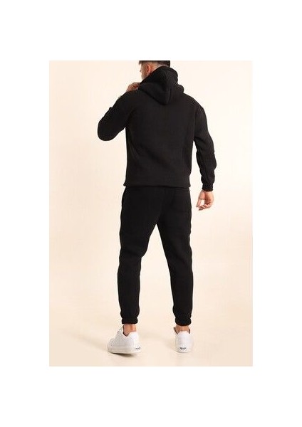 Erkek Siyah Eşofman Takımı Oversize Kalıp Comfort Kapüşonlu Sweatshirt Sweatpants fiyatları