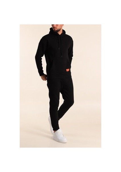 Erkek Siyah Eşofman Takımı Oversize Kalıp Comfort Kapüşonlu Sweatshirt Sweatpants indirimleri