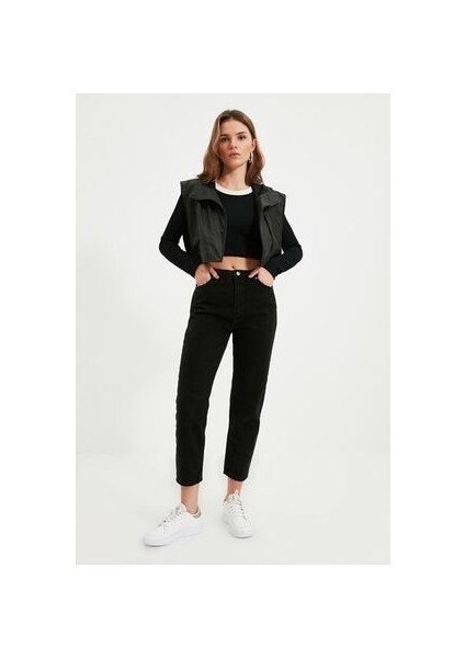Leo Penelope Siyah Solmaz Mom Jean Kadın Boyfriend Yüksek Bel Power Likra