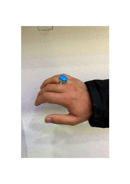 Oval Model Turkuaz (Firuze) Taşlı Gümüş Erkek Yüzük fiyatları