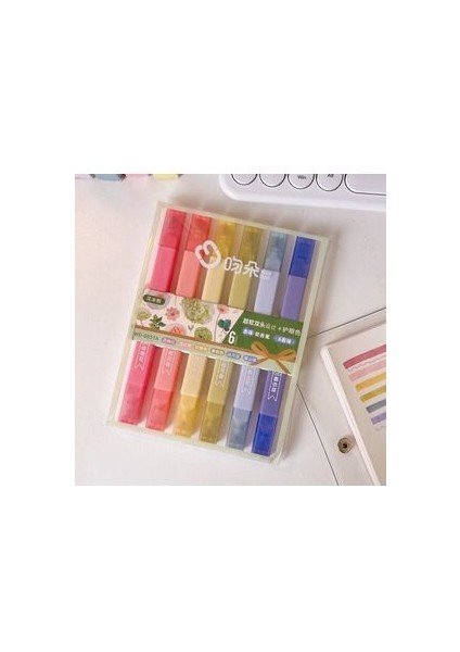Wenduo Çift Uçlu Çiçek Kokulu 6'lı Pastel Fosforlu Kalem Seti