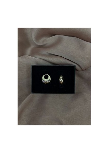 Minimal Damla Oval Bombe Model Gold Renkli Çelik Küpe