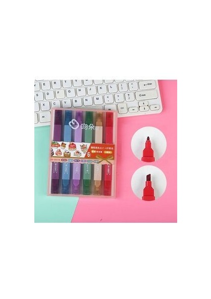 Wenduo Çift Uçlu Cupcake Kokulu 6'lı Pastel Fosforlu Kalem Seti