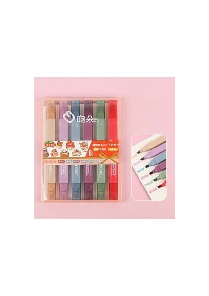 Wenduo Çift Uçlu Cupcake Kokulu 6'lı Pastel Fosforlu Kalem Seti