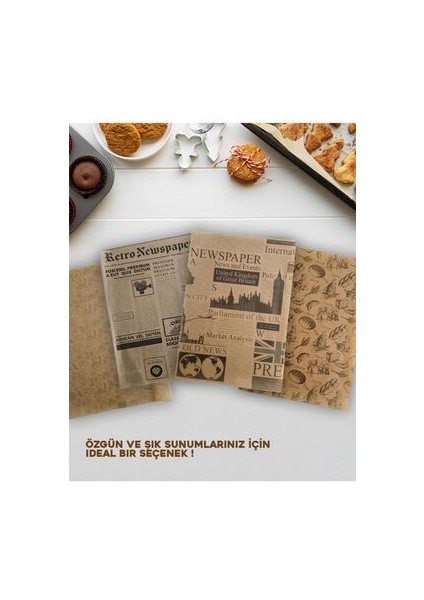 Kendinden Desenli Yağlı Kağıt | 50 Adet Vintage Gazete Desen Sunum Kağıdı | Karışık Desen fırsatları
