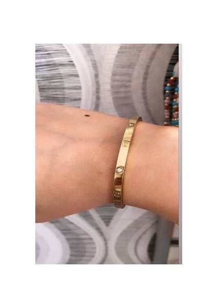 Çelik Cartier Gold Ince Model Taşlı Bileklik