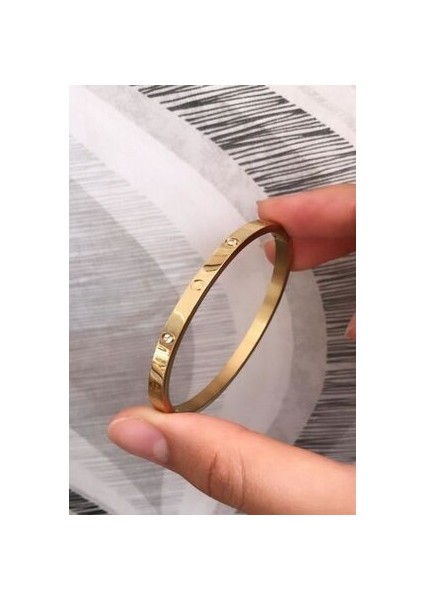 Çelik Cartier Gold Ince Model Taşlı Bileklik modelleri