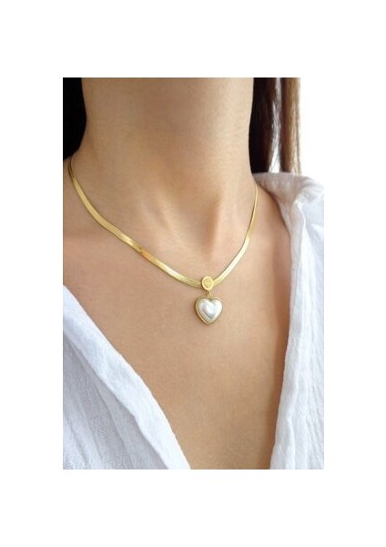 Çelik Altın Kaplama Italyan Zincir Sedef Inci Kalp Kolye fiyatları