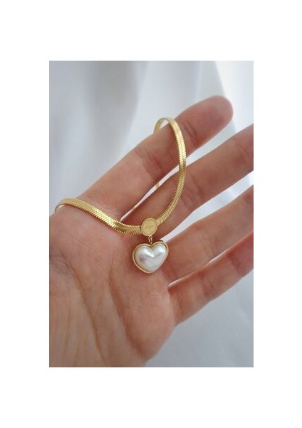 Çelik Altın Kaplama Italyan Zincir Sedef Inci Kalp Kolye fırsatları