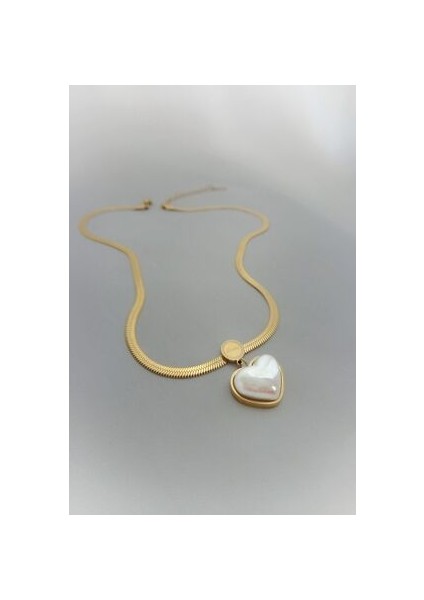 Çelik Altın Kaplama Italyan Zincir Sedef Inci Kalp Kolye indirimleri