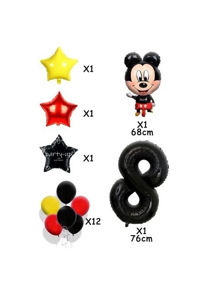 8 Yaş Siyah Rakam Balonlu Mickey Mouse Balon Seti Mini Fare Temalı 17'li Set fiyatları