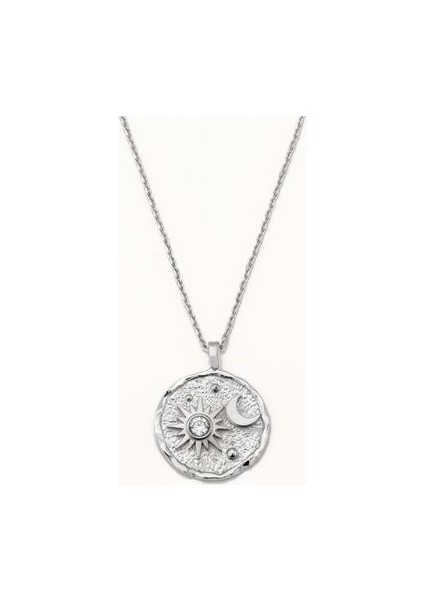18 Ayar Beyaz Altın Kaplama Güneş Ay Figürlü Madalyon Kolye